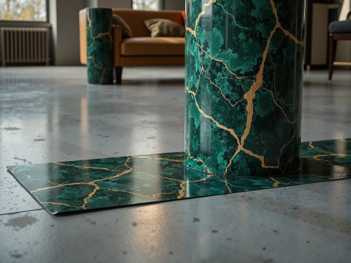 石材养护现场，专业设备正在对大理石地面进行抛光处理，地面光滑亮丽，反射清晰